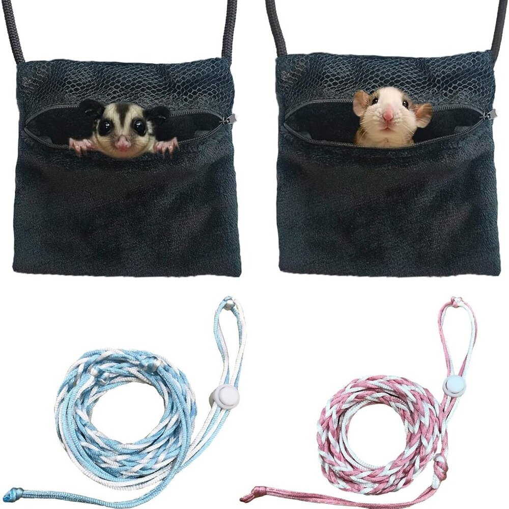 2 Pics Sugar Glider Pouch and 2 Pics Hamster Leash Small Animal Carry Pouch with